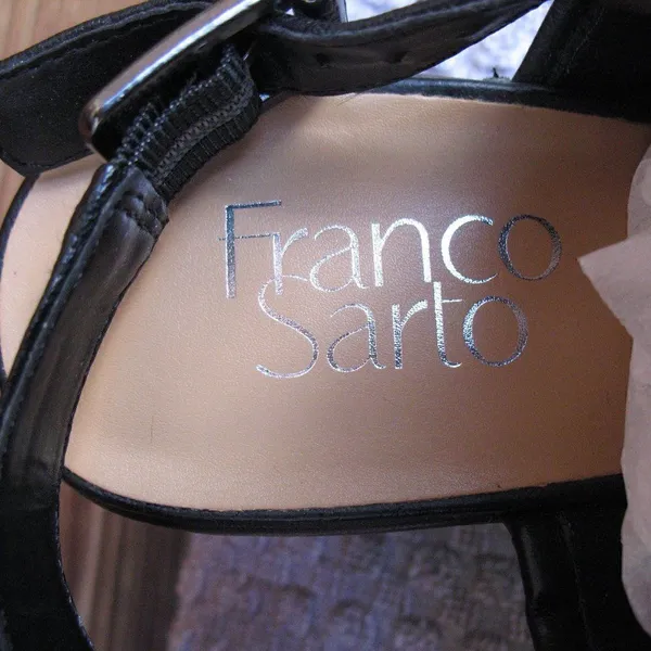 Franco Sarto Black Leather Block Heel Sandals - Image 8