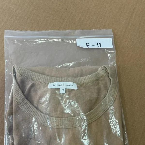 Bohme Minimalist Contemporary Cotton‎ Crew Neck Short Sleeve Top T-shirt Tan Med - Image 11