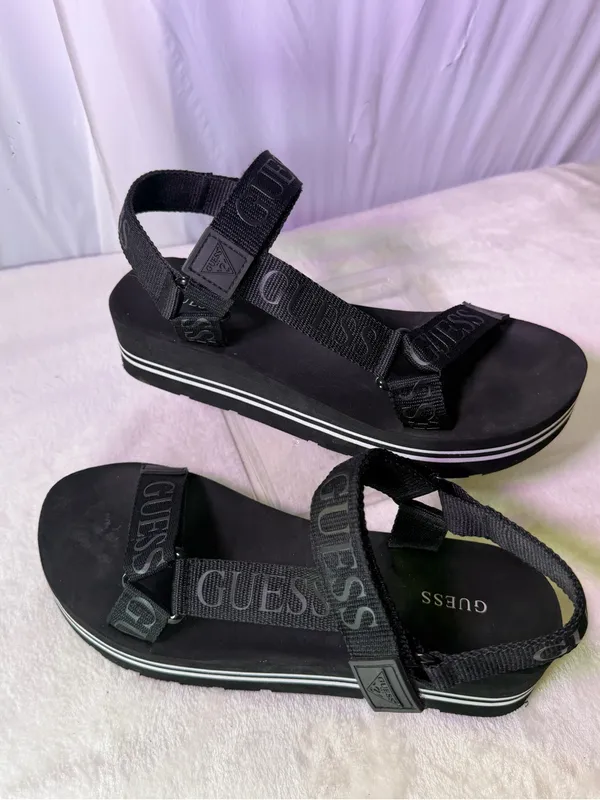 GUESS Black Platform Strappy Logo Sandals for Women - Image 3