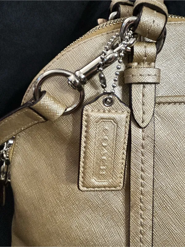 Coach Metallic Gold Dome Satchel with Crossbody Strap & Tassel - Image 9