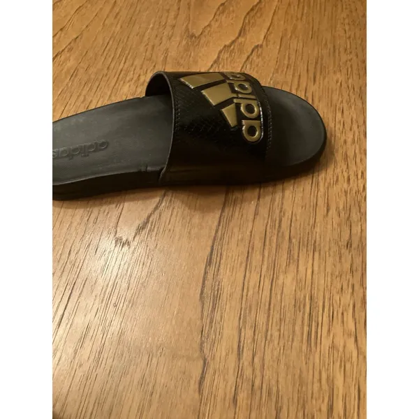 adidas Women’s Black Slide Slip-On Sandals Gold Logo US 9 - Image 4