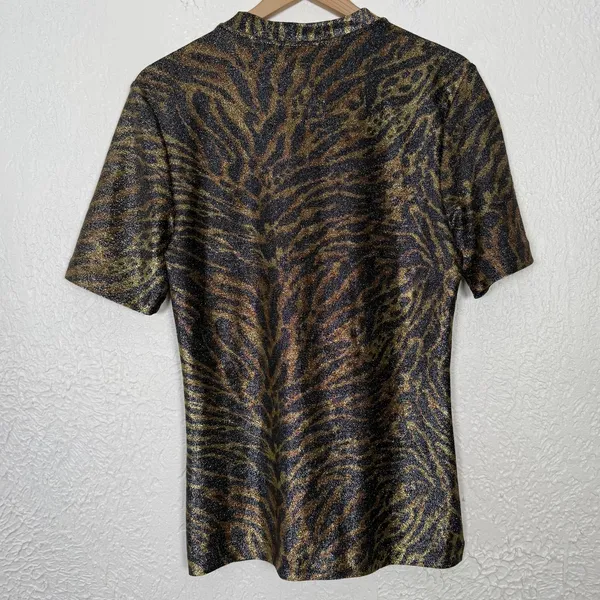 Ganni Lurex T-Shirt Tiger Print Metallic Size 42 / Large NWT - Image 3