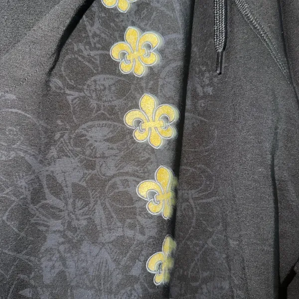 Emerson Street Women Stretch Hooded Top Size XL Black Fleur De Lis Saints French - Image 2