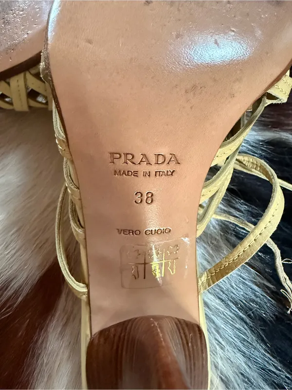 Prada Yellow Leather Woven Slingback Heels - Image 7