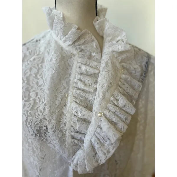 Vintage 90s White Lace Sheer Blouse Victorian Romantic Whimsygoth Coquette - Image 2