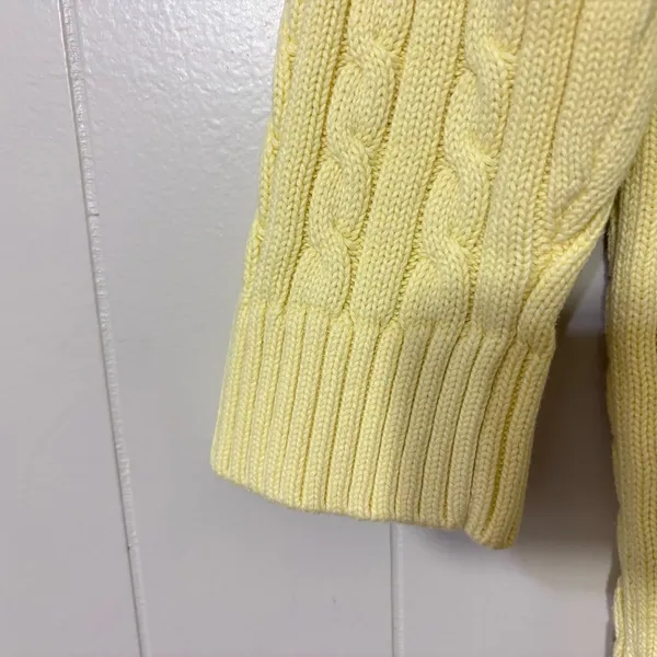 L.L.Bean Cable Knit Sweater Yellow Cotton V Neck 3/4 Sleeve Womens M - Image 9