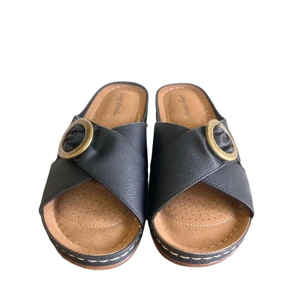 EASY STREET Women's Bloomer Black Slip On Sandal Size 10 Wide #B1635A - Image 3