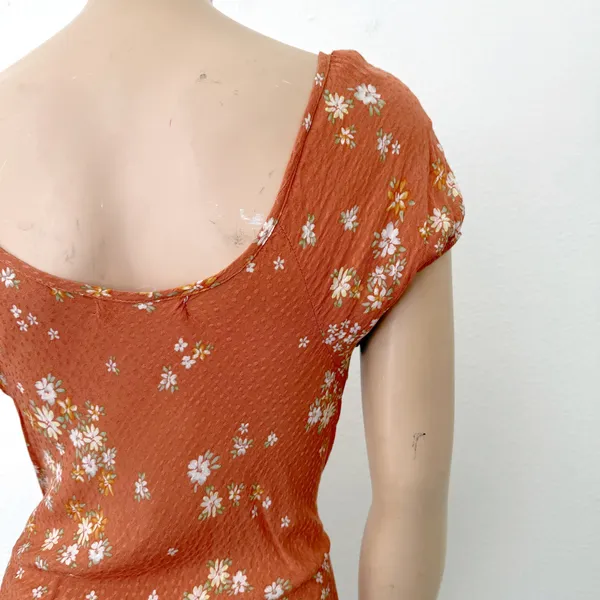 [Nikki Erin] Orange Floral Print Cap Sleeve Peasant Midi Slip Dress Size Large L - Image 7