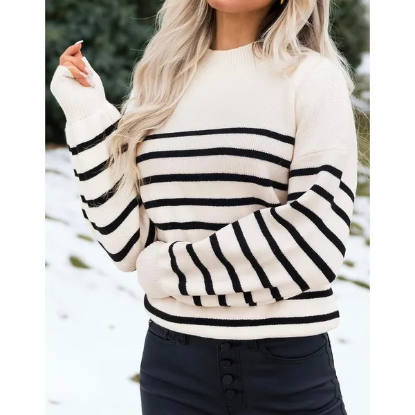 Zesica Women's Striped Knit Sweater - Image 5