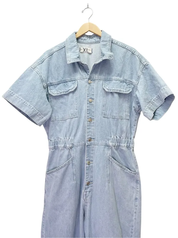 Free People We The Free Marci Coverall Sz XL Light Wash Denim Jumpsuit Utility - Image 6