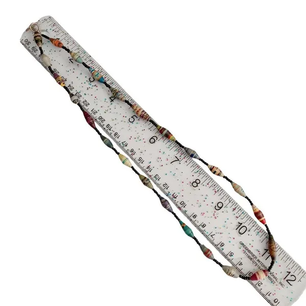 23” Handmade Beautiful Ugandan Paper Bead Necklace Toggle Closure - Image 5
