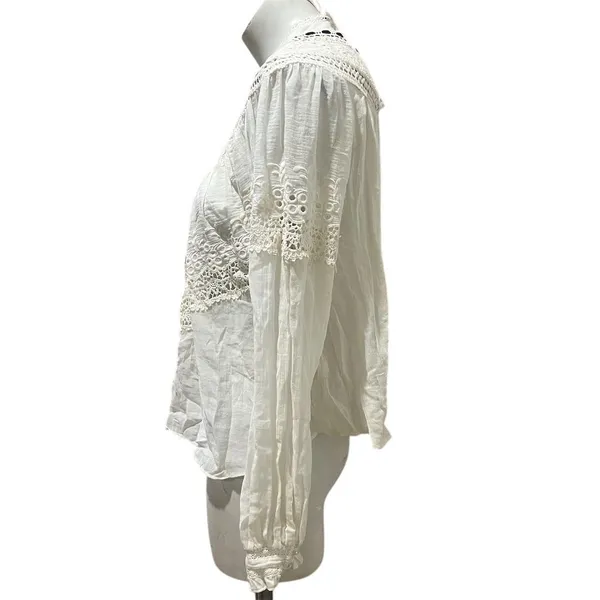 Free People Abigail Victorian Eyelet Top Ivory Blouse Size M - Image 6