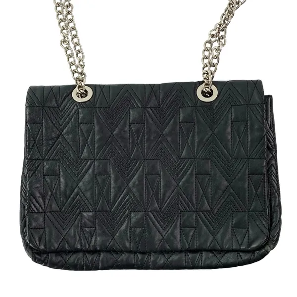 Badgley Mischka Black Faux Leather Vegan Chain Crossbody Purse Bag Handbag OS - Image 2