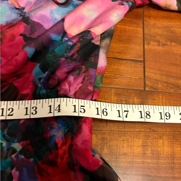 Gianni Bini Floral Dress Lined Balloon Sleeves Flirty Tie Front Keyhole medium - Image 13