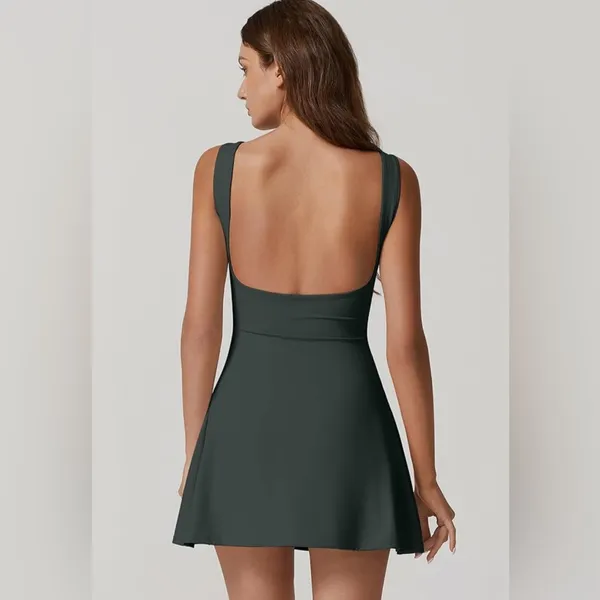 NWT‎ QINSEN Women’s Dark Green Open Back Tennis Dress - Size Large - Image 2