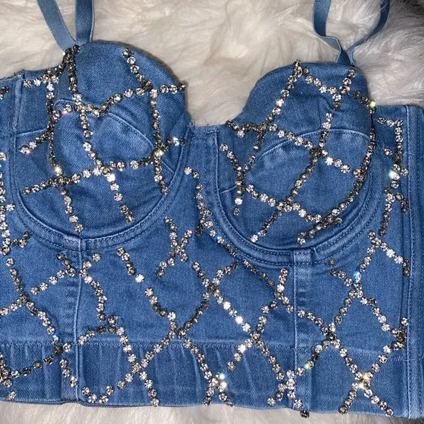Papaya Blue Rhinestone Embellished Crop Top - Image 12