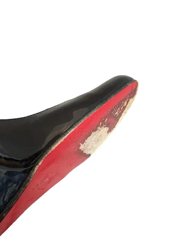 Christian Louboutin Black Patent Leather Round Toe Wedge Pumps Size 6 Women's - Image 13