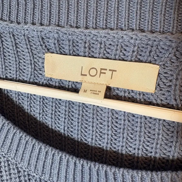 LOFT Blue Crew Neck Long Sleeve Knit Sweater‎ Ribbed Casual Size Medium - Image 2