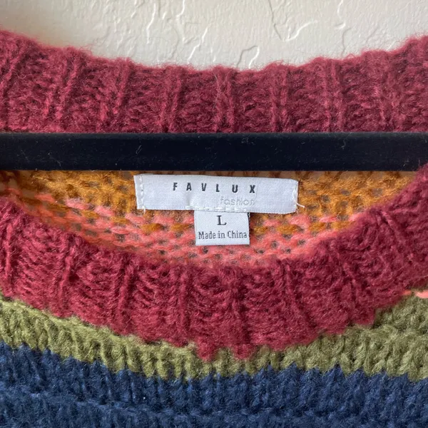 Favlux Multicolor Striped V-Neck Sweater in Burgundy, Navy & Mustard - Image 4