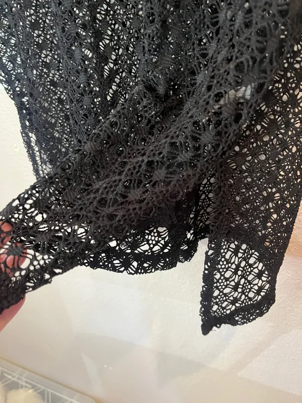 La Vie En Rose Swim Coverup Black Crochet knit style Size Large - Image 6
