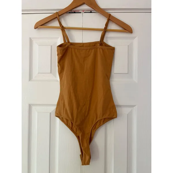 Bozzolo Womens Mustard Tan Cotton Blend Spaghetti Strap‎ Thong Bodysuit Small - Image 2