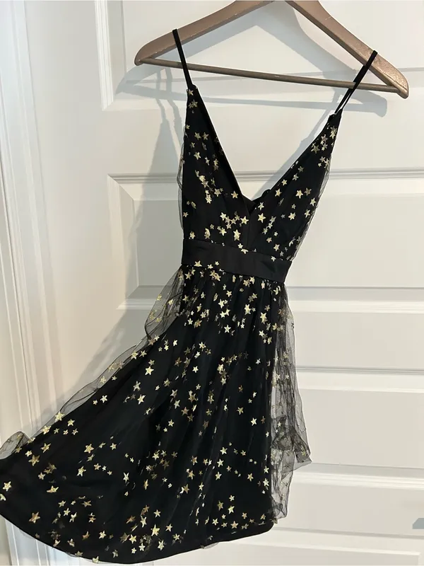 Lulus Favorite Moment Gold and Black Star Print Skater Dress Size S - Image 2