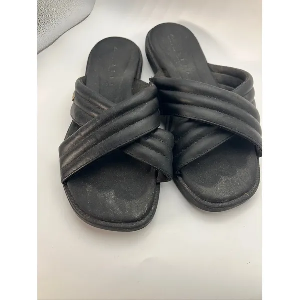 Reef Loft Lux X Black Leather Quilted‎ Crisscross Slide Sandals Womens Size 7 - Image 3