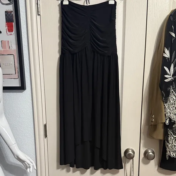 Misa Los Angeles‎ Black Strapless Flowy Asymmetric Hem Dress Minimalist - Image 2