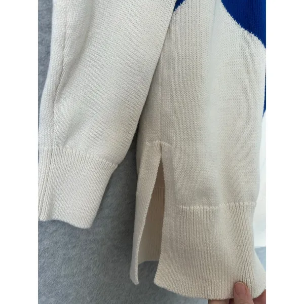 Lou & Grey Womens Small Cotton Chevron Colorblock Quarter Zip Sweater Navy Cream - Image 4