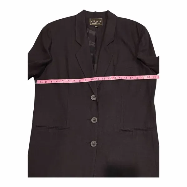 Vintage 90s Express Black Blazer‎ Made in USA Linen Rayon Tailored Jacket Med - Image 4