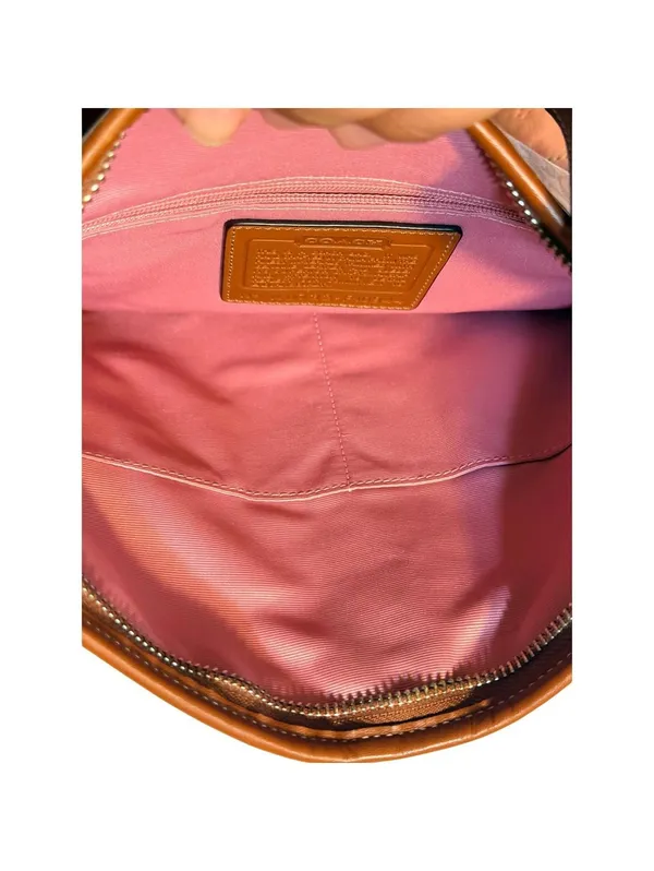 Coach Pink Signature Jacquard bag Suede Trim Leather Strap Shoulder Purse Y2K - Image 4