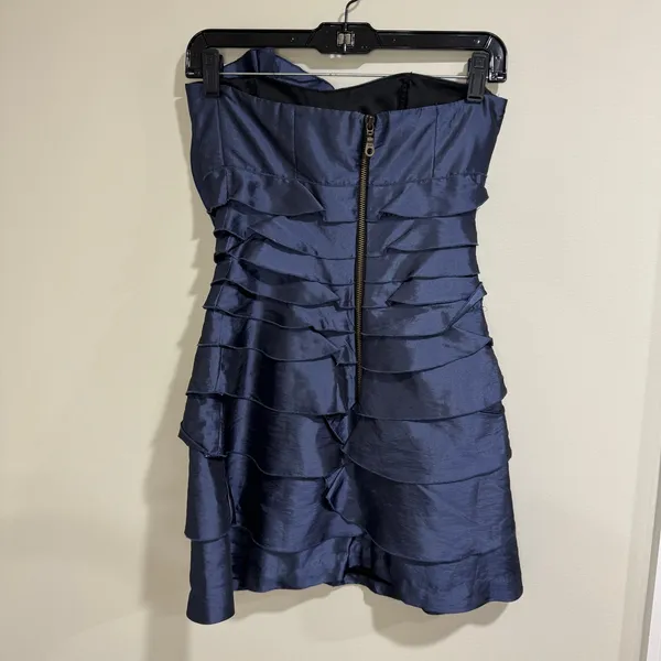 BCBGeneration Womens Flower Ruffle Strapless Cocktail Dress Blue Size 2 XS - Image 2