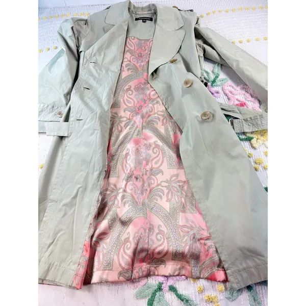 1 Madison Classic Double Breasted Belted Trench Coat Light Sage Green Size S‎ - Image 9