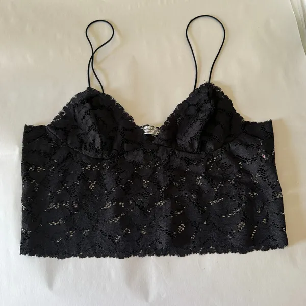 FREE PEOPLE INtimately Lacey Black Lace Stretchy Triangle Bralette Cami XS - Image 2
