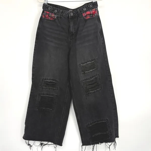 Hot Topic‎ Social Collision Black Wide Leg Cropped Jeans Womens SM Grunge Retro - Image 2
