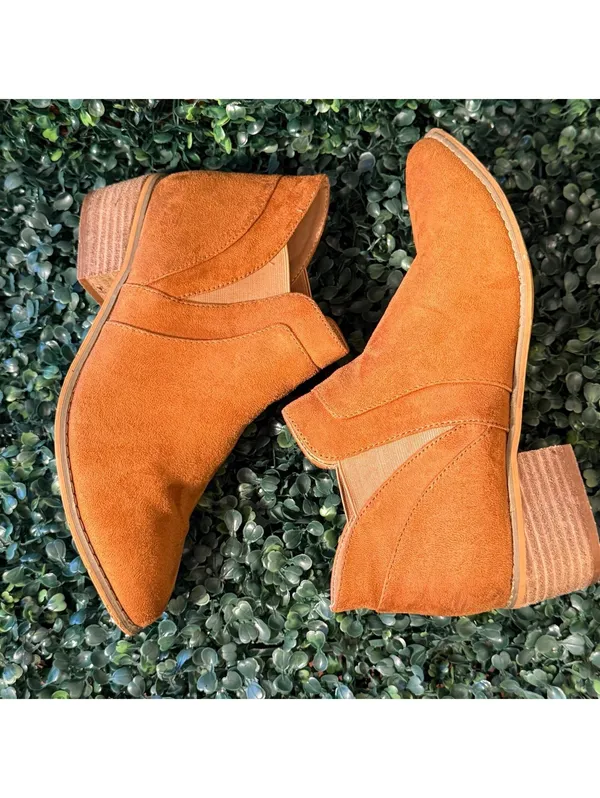 Corky's Crisp Boots in Cognac, size 10, Fall Cozy Booties Block Heel faux suede - Image 2