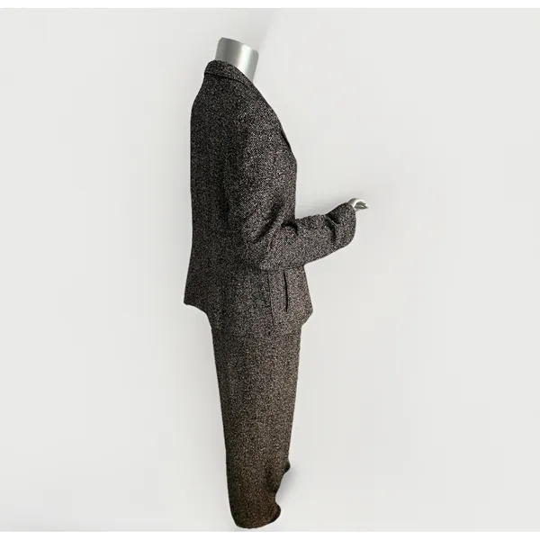 Vintage Carlisle Black White Marled tweed herringbone Pant Suit Wool Blend 12 - Image 7
