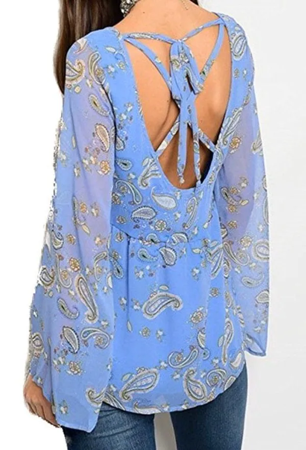 Honey Belle Flared Sleeves Paisley Strappy Too - Image 4