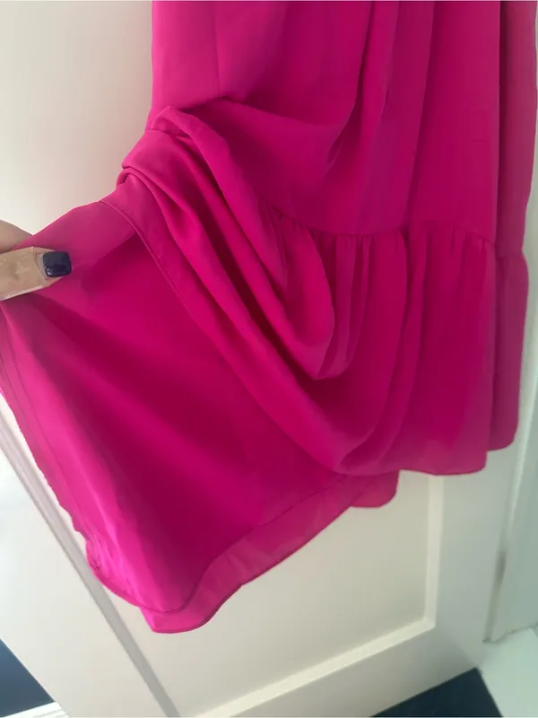Amanda Uprichard nwt hot pink dress drop waist lined chain halter ruffle MEDIUM - Image 7