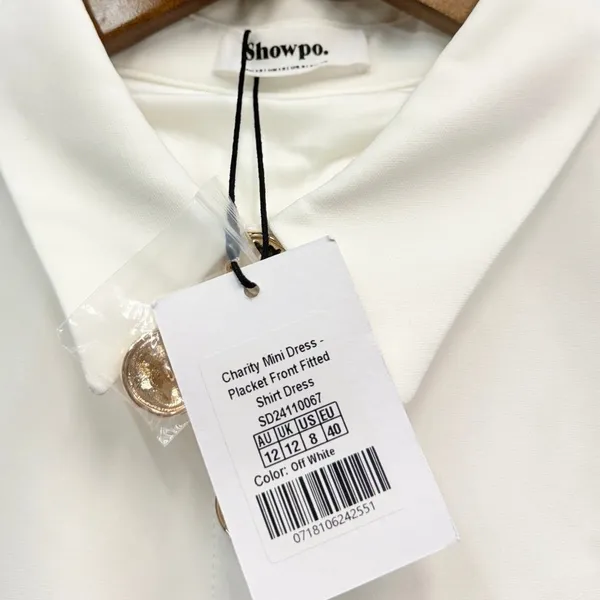 Showpo Placket Front Fitted Mini Shirt Dress in Off White size 8 NWT - Image 5