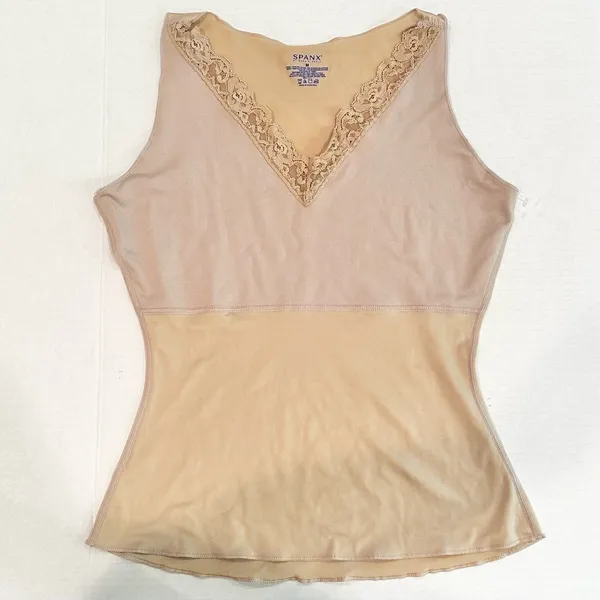 Spanx Hide & Sleek Lace Trim‎ V Neck Cami Top Women's Medium Tan Slimming Layer - Image 3
