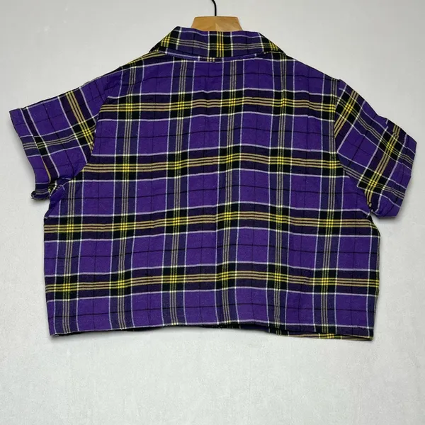 Dolls Kill Daisy Street Purple/Yellow Check Punk Casual Grunge Ska Shirt size M - Image 3