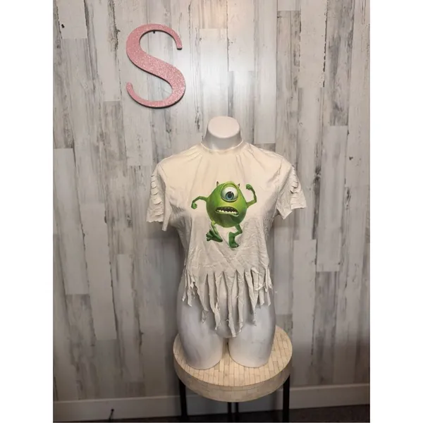 Pixar Mike Wazowski Graphic Fringe Crop T-Shirt XS | Monsters Inc Disney Tee Y2K - Image 7