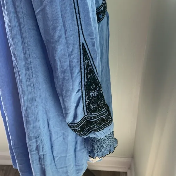 Free People Wind Willow Boho Embroidered Peasant Dress. Periwinkle Gauzy Size S - Image 10