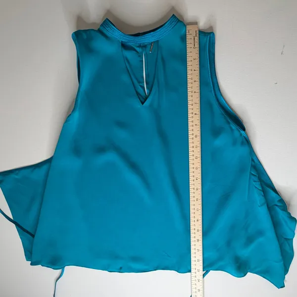 Elie Tahari Sleeveless Keyhole Cutout Wrap Blouse Sz M Teal Lightweight Evening‎ - Image 6