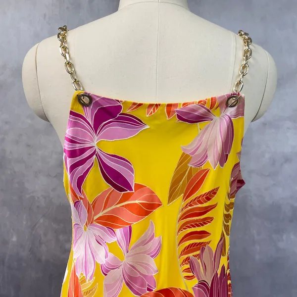 Boston Proper Women La Sirena Floral Dress Size XL Gold Chain‎ Straps Tropical - Image 7