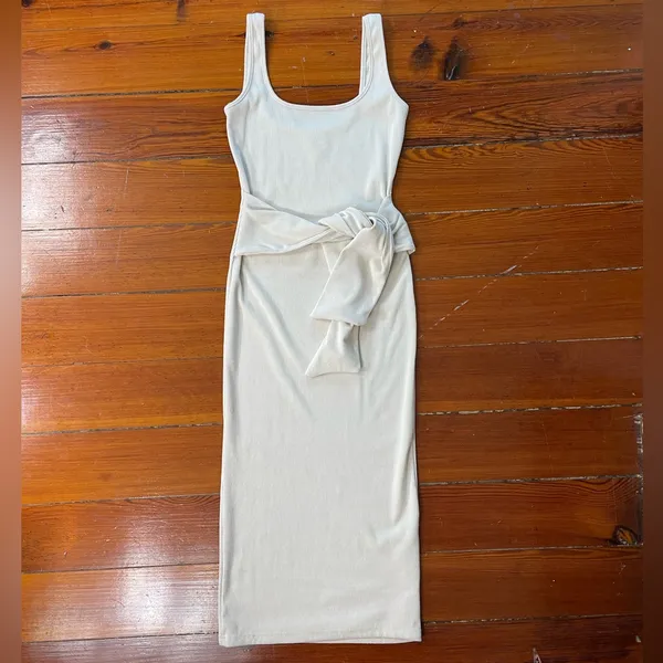 Lena Ribbed Bodycon Tie Waist Midi Tank Dress Sz S 💚🎀 - Image 4