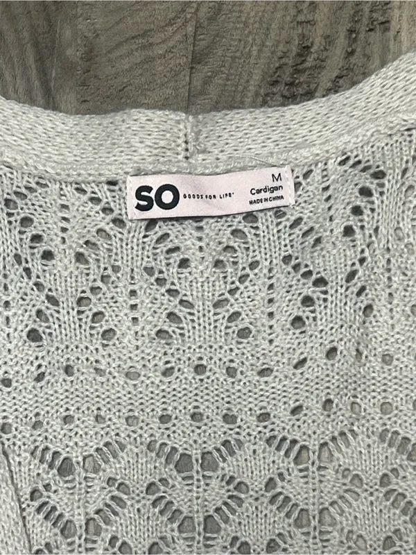 SO Goods for Life Ivory Cream Pointelle Knit Open Front Duster Cardigan Size M - Image 2