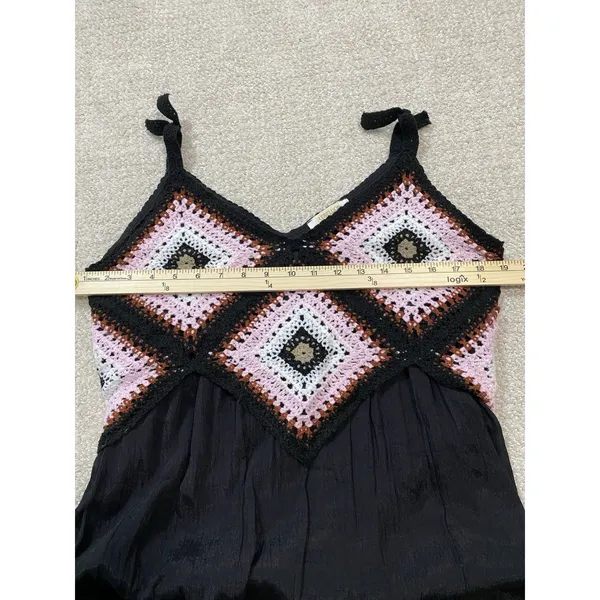 REBELLION Crochet Geometric Maxi Dress Sleeveless Black Pink Size M - Image 14