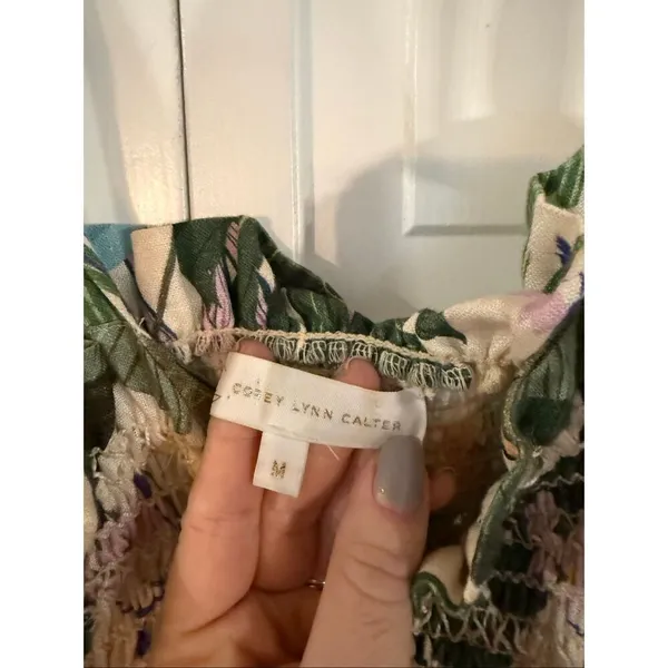 Anthropologie Corey Lynn Calter Olivia Tropical Bird linen smocked midi dress M - Image 4